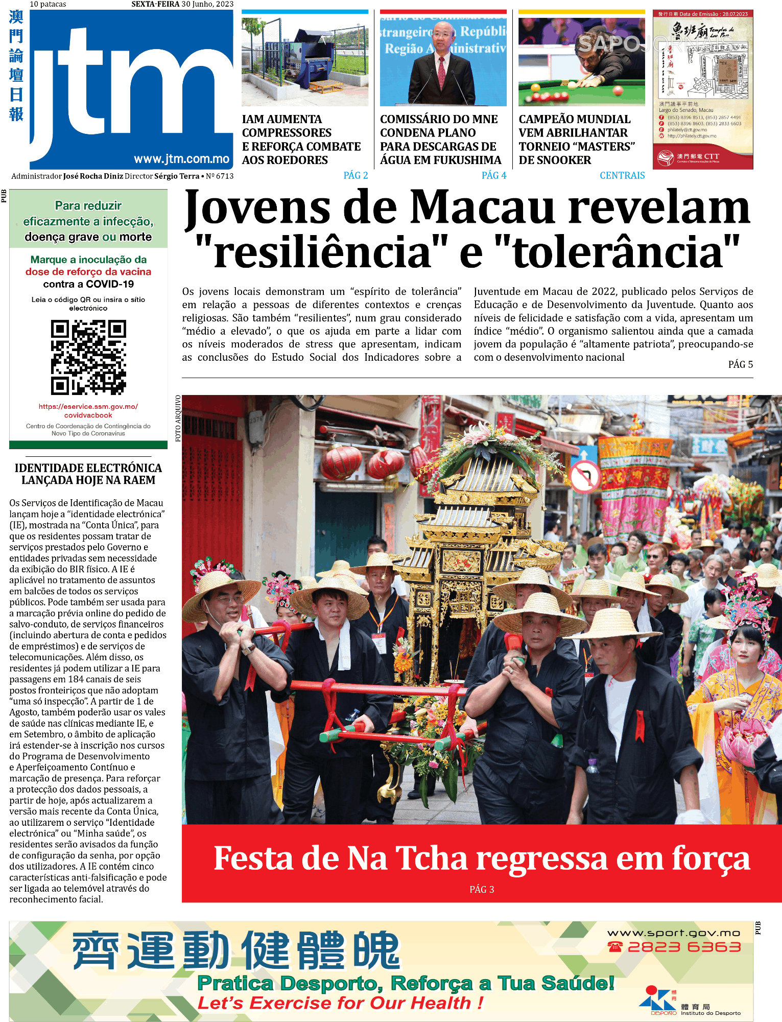 Jornal Tribuna De Macau 30 Jun 2023 Jornais E Revistas Sapopt Última Hora E Notícias De 8840