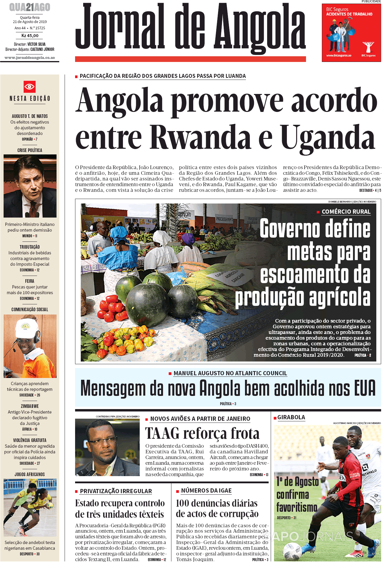 Jornal De Angola 21 Ago 2019 Jornais E Revistas Sapopt Última Hora E Notícias De Hoje 0047