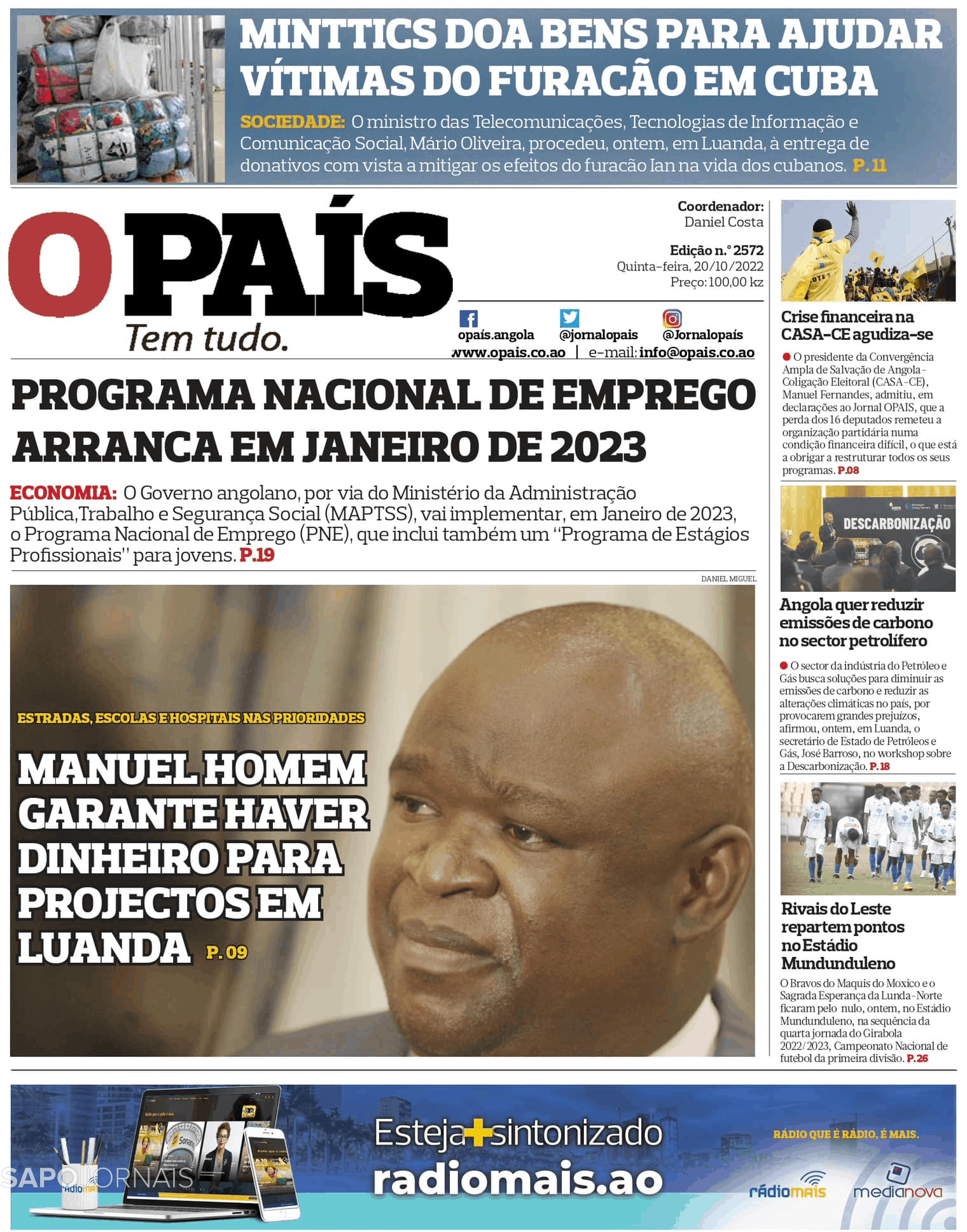 O País 20 Out 2022 Jornais E Revistas Sapopt Última Hora E Notícias De Hoje Atualizadas 2657