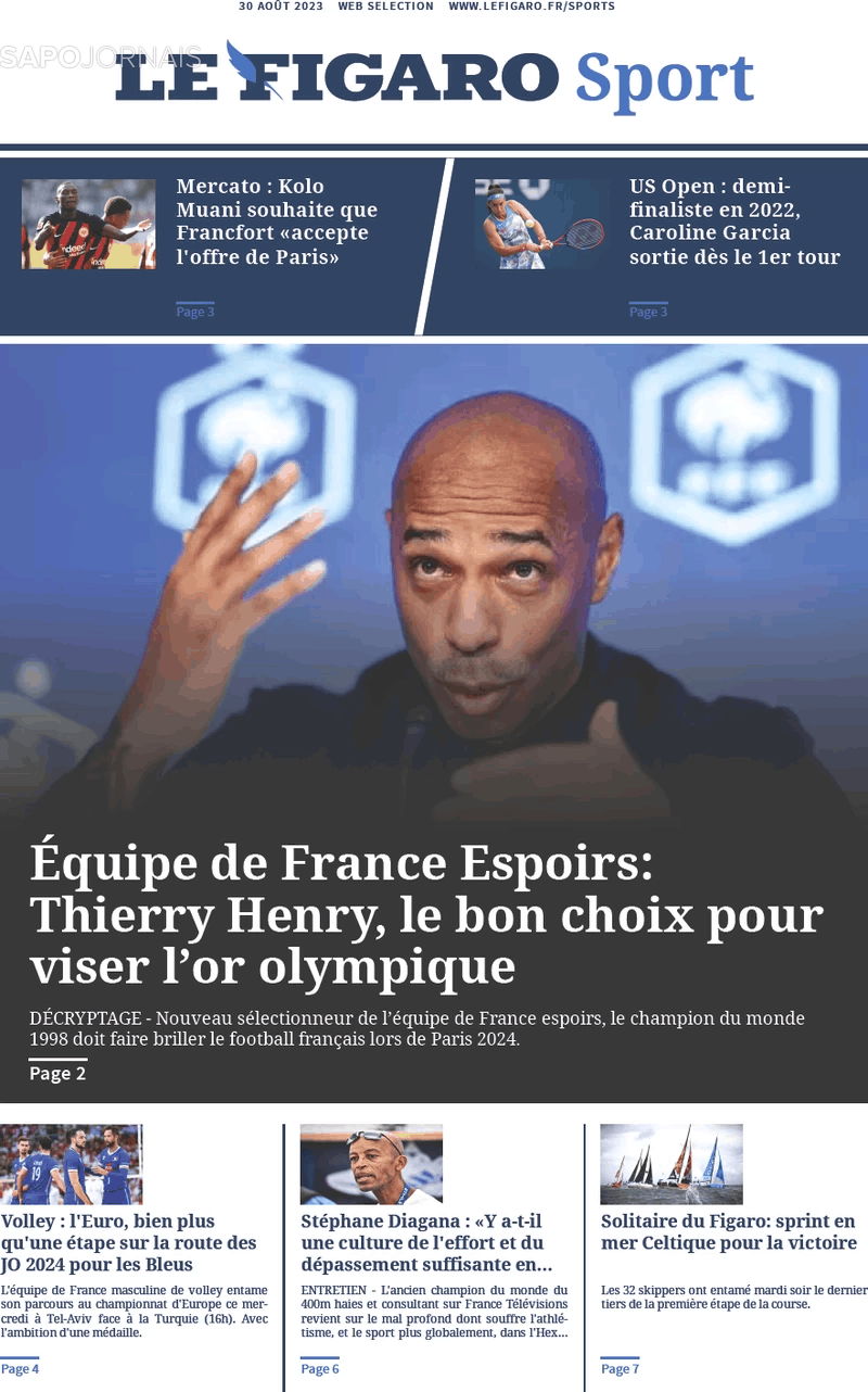 Le Figaro Sport (30 ago 2023) Jornais e Revistas SAPO.pt Última