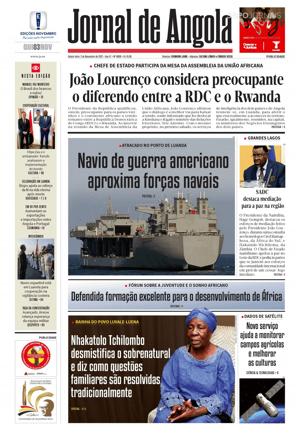 Jornal De Angola 3 Nov 2022 Jornais E Revistas Sapopt Última Hora E Notícias De Hoje 1640