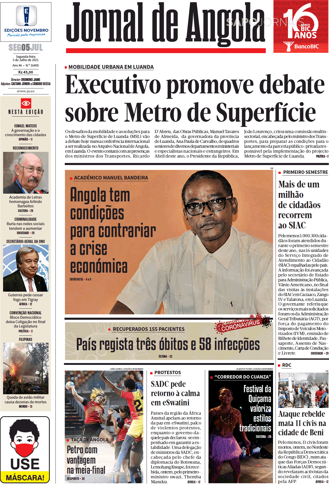 Jornal De Angola 5 Jul 2021 Jornais E Revistas Sapo 7539