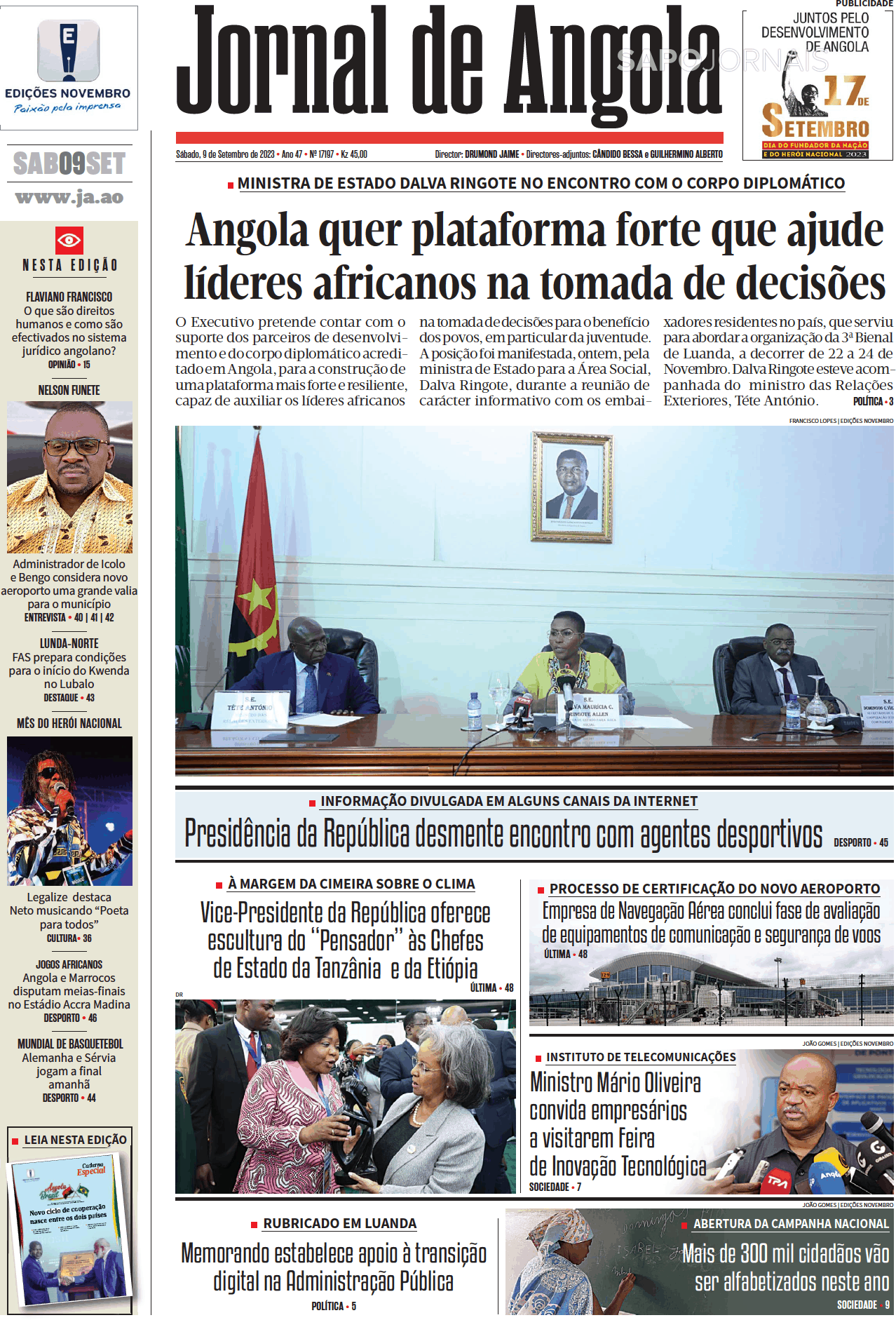 Jornal De Angola 9 Set 2023 Jornais E Revistas Sapopt Última 2782