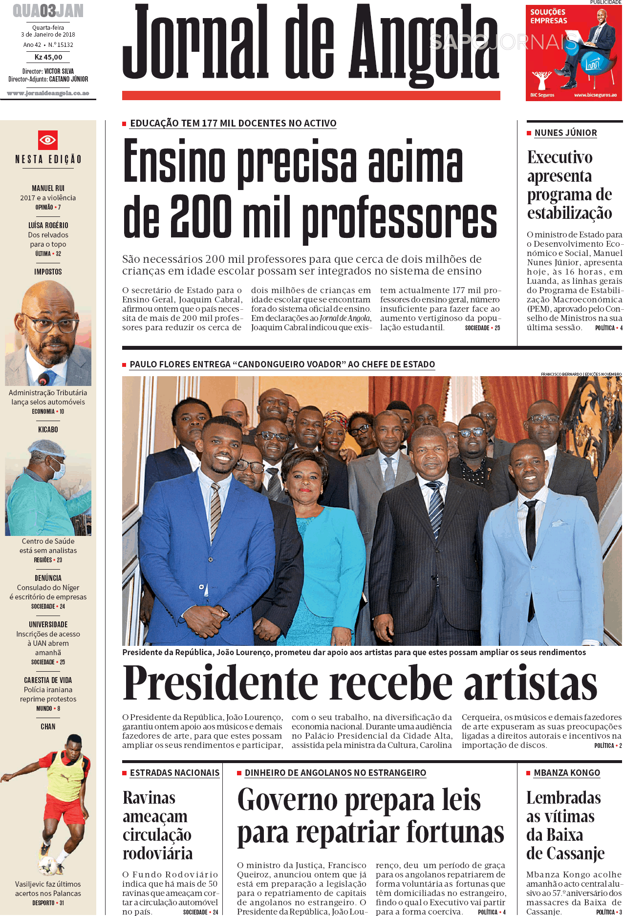 Jornal De Angola 3 Jan 2018 Jornais E Revistas Sapopt Última Hora E Notícias De Hoje 4840