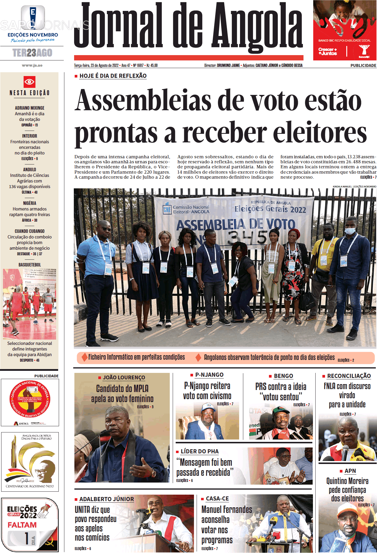 Jornal De Angola 23 Ago 2022 Jornais E Revistas Sapopt Última Hora E Notícias De Hoje 9060