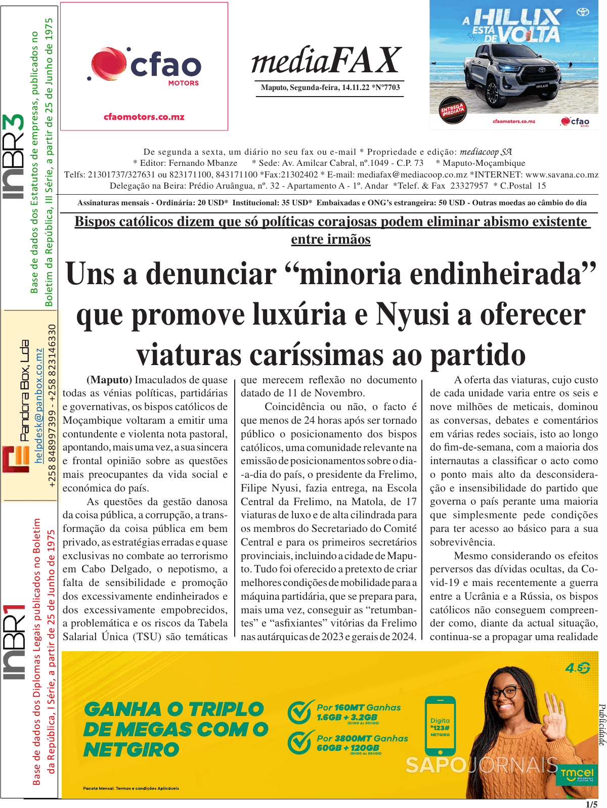 Mediafax 14 Nov 2022 Jornais E Revistas Sapopt Última Hora E Notícias De Hoje 3924