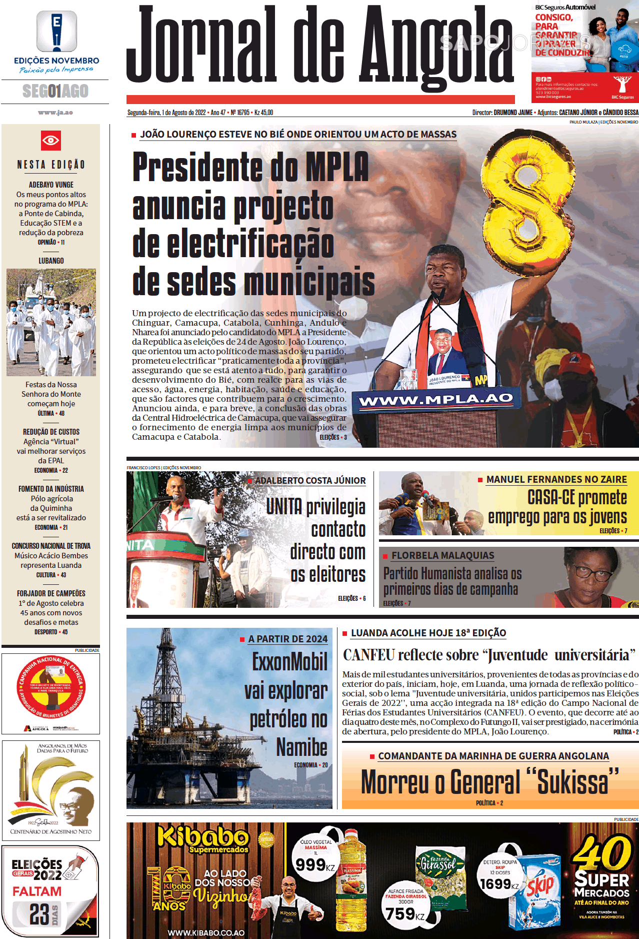 Jornal De Angola 1 Ago 2022 Jornais E Revistas Sapopt Última Hora E Notícias De Hoje 3086