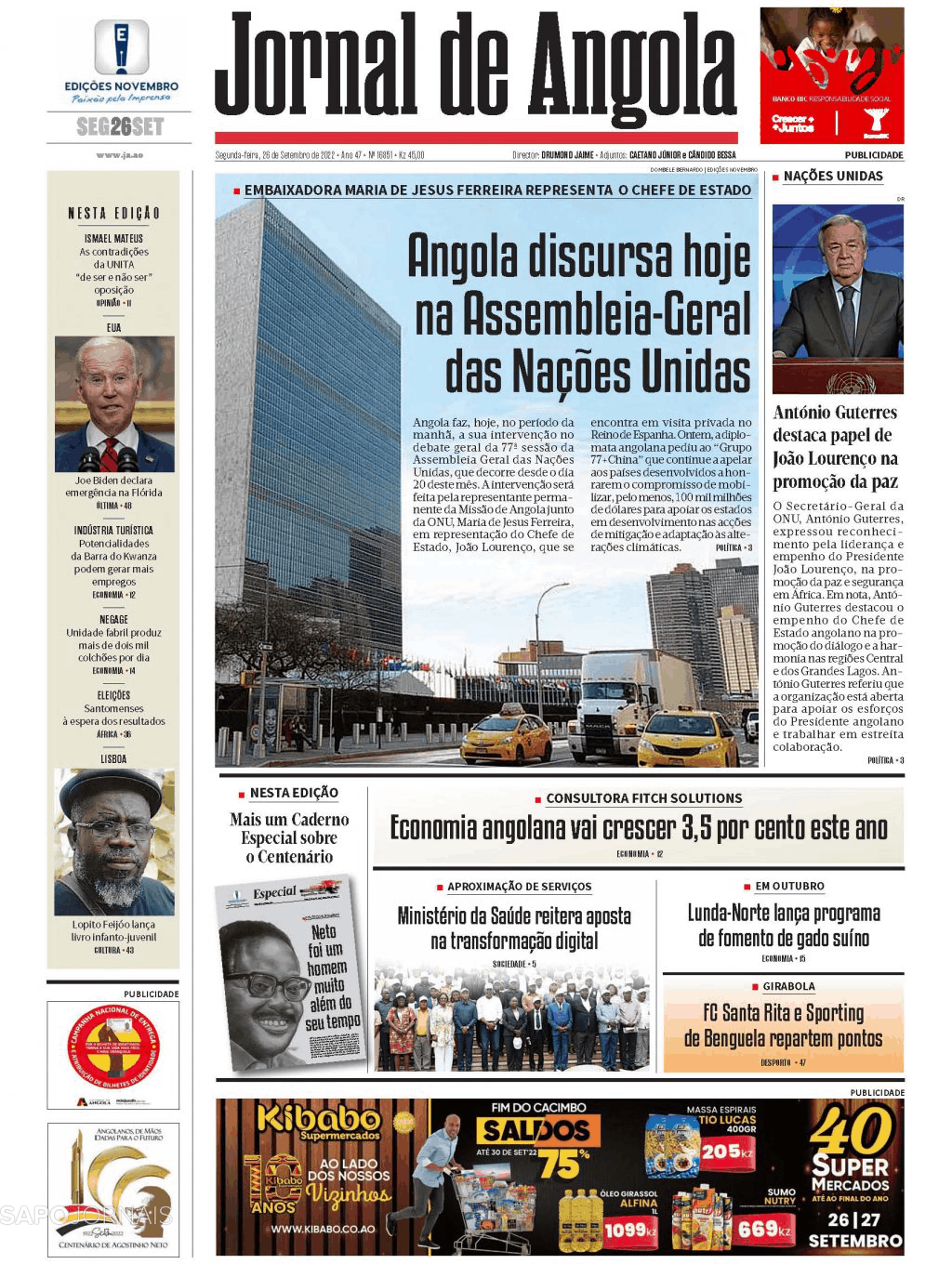 Jornal De Angola 26 Set 2022 Jornais E Revistas Sapopt Última Hora E Notícias De Hoje 6594