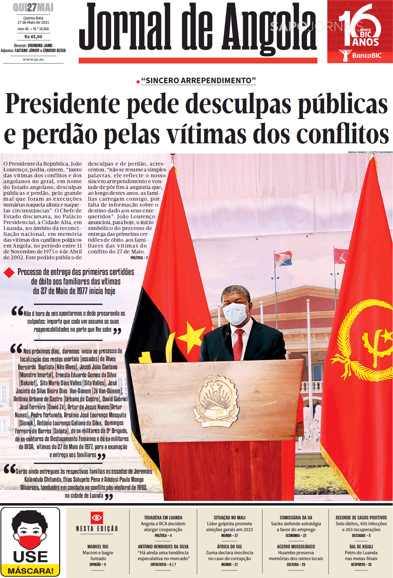 Jornal De Angola 27 Mai 2021 Jornais E Revistas Sapopt Última Hora E Notícias De Hoje 8940