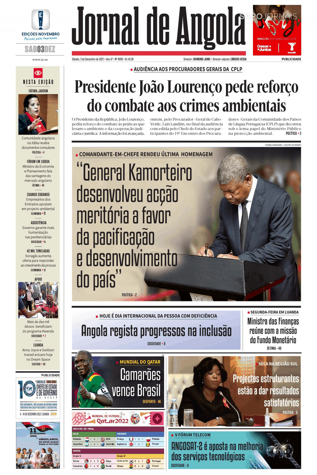 Jornal De Angola 3 Dez 2022 Jornais E Revistas Sapopt Última Hora E Notícias De Hoje 3076