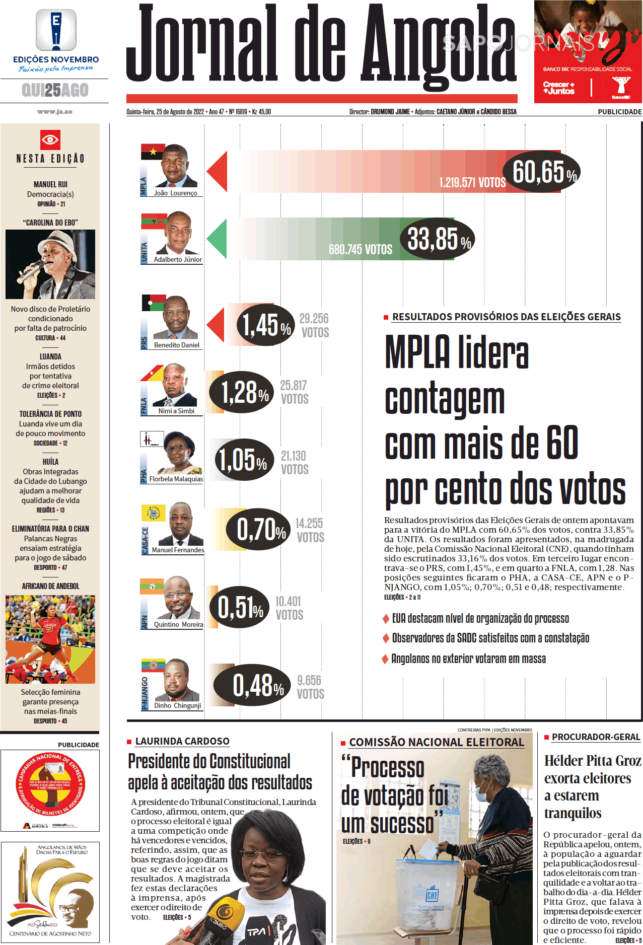 Jornal De Angola 25 Ago 2022 Jornais E Revistas Sapo 3568