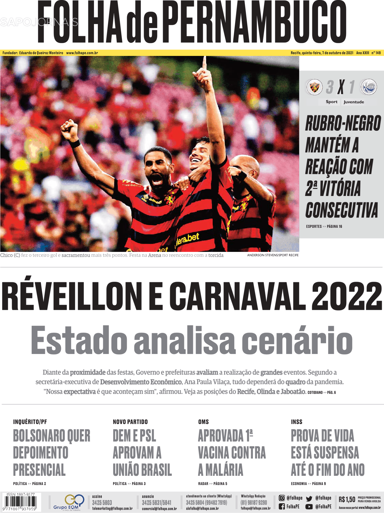 Folha De Pernambuco 7 Out 2021 Jornais E Revistas Sapo 24 3757