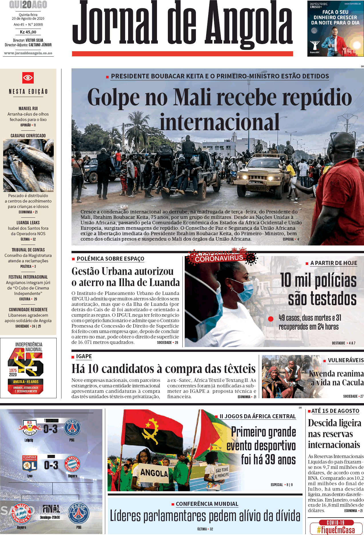 Jornal De Angola 20 Ago 2020 Jornais E Revistas Sapopt Última Hora E Notícias De Hoje 1592