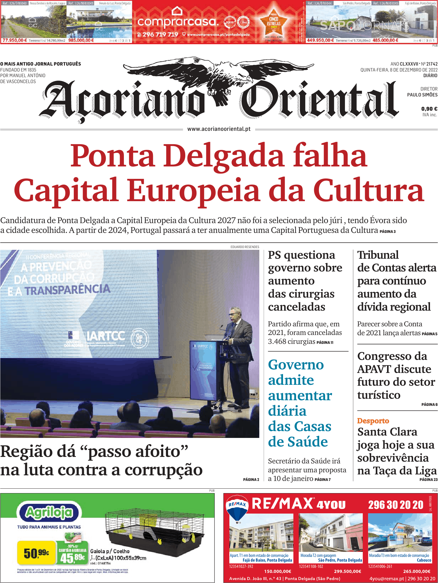 Açoriano Oriental 8 Dez 2022 Jornais E Revistas Sapo 2165