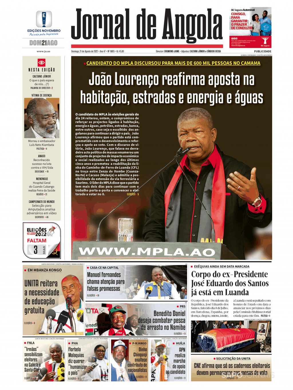 Jornal De Angola 21 Ago 2022 Jornais E Revistas Sapopt Última Hora E Notícias De Hoje 6252