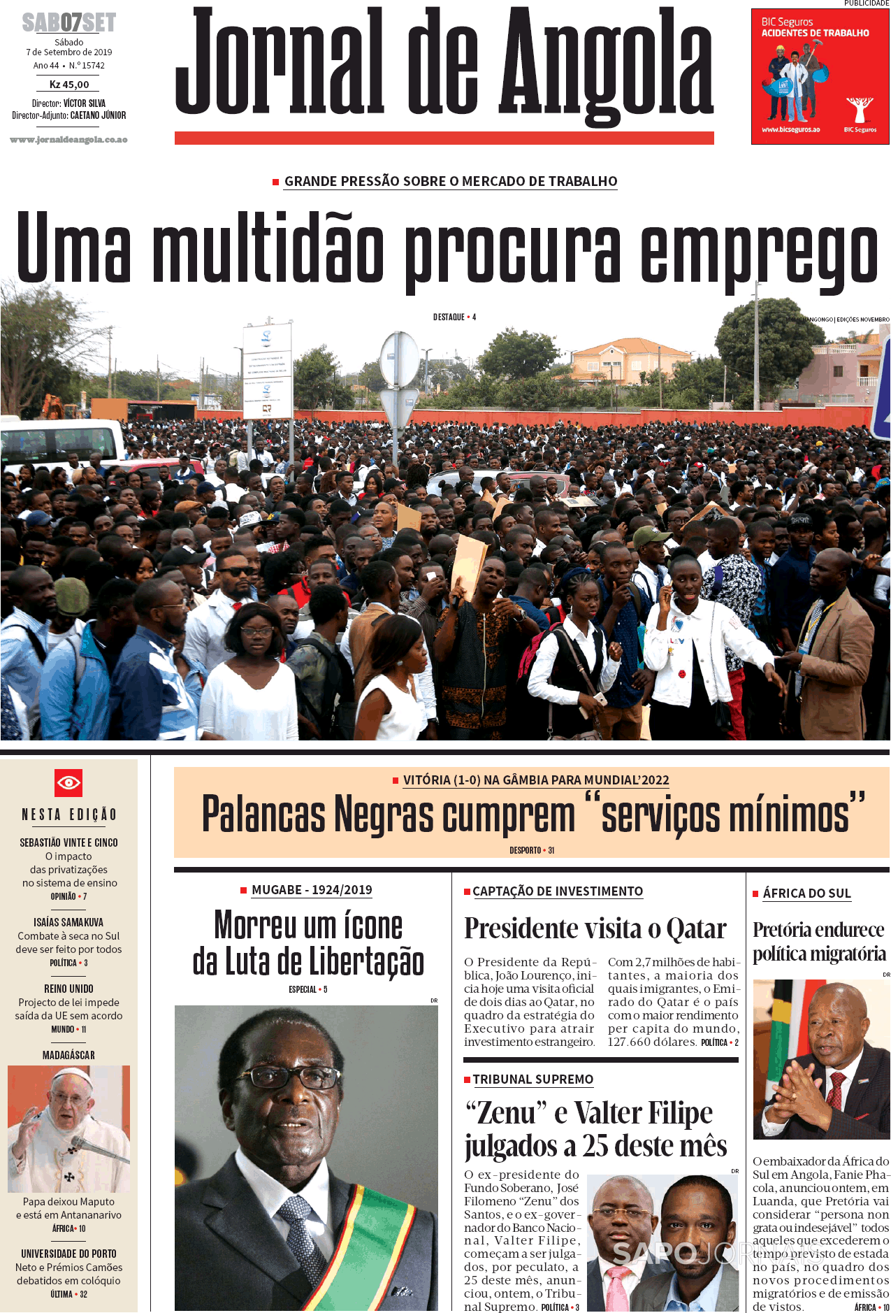 Jornal De Angola 7 Set 2019 Jornais E Revistas Sapopt Última Hora E Notícias De Hoje 4633
