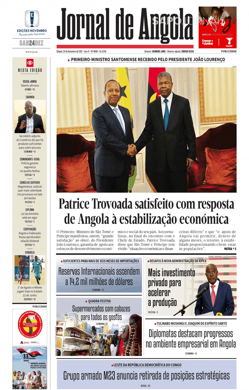 Jornal De Angola 24 Dez 2022 Jornais E Revistas Sapopt Última Hora E Notícias De Hoje 7215