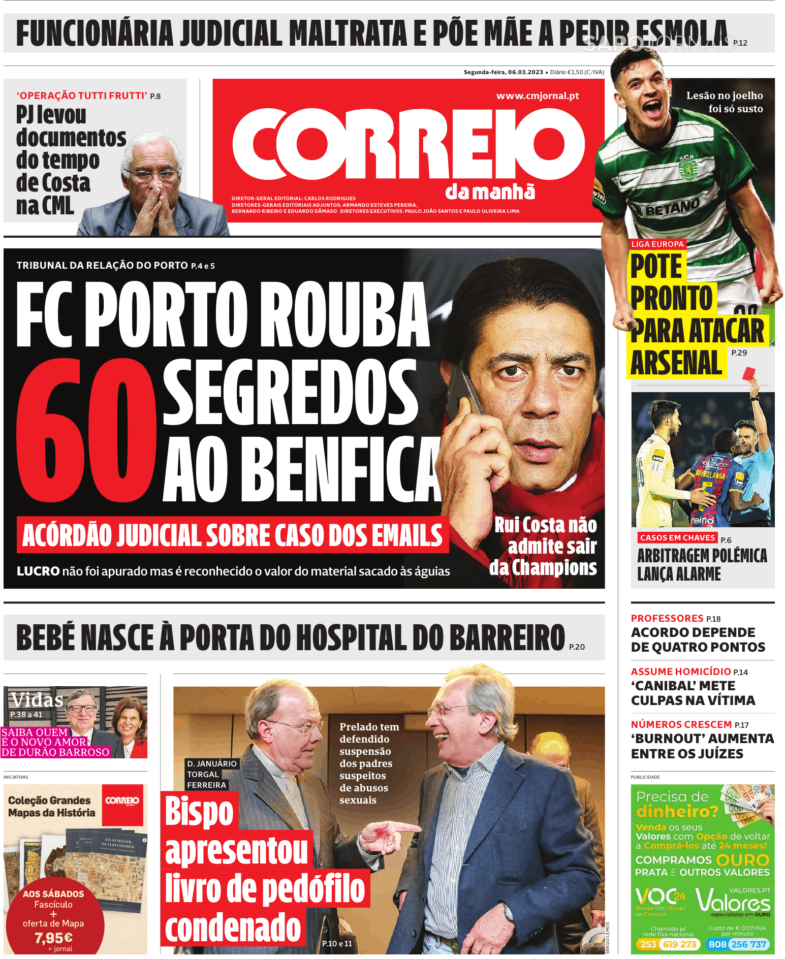 Correio Da Manhã 6 Mar 2023 Jornais E Revistas Sapopt Última Hora E Notícias De Hoje