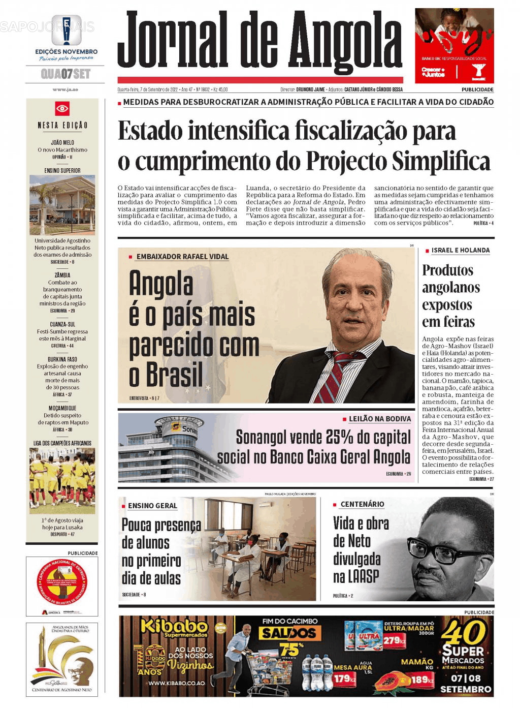 Jornal De Angola 7 Set 2022 Jornais E Revistas Sapopt Última Hora E Notícias De Hoje 2089