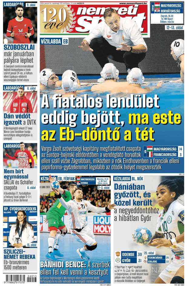 Nemzeti Sport (14 jan 2024) Jornais e Revistas SAPO.pt Última hora e notícias de hoje