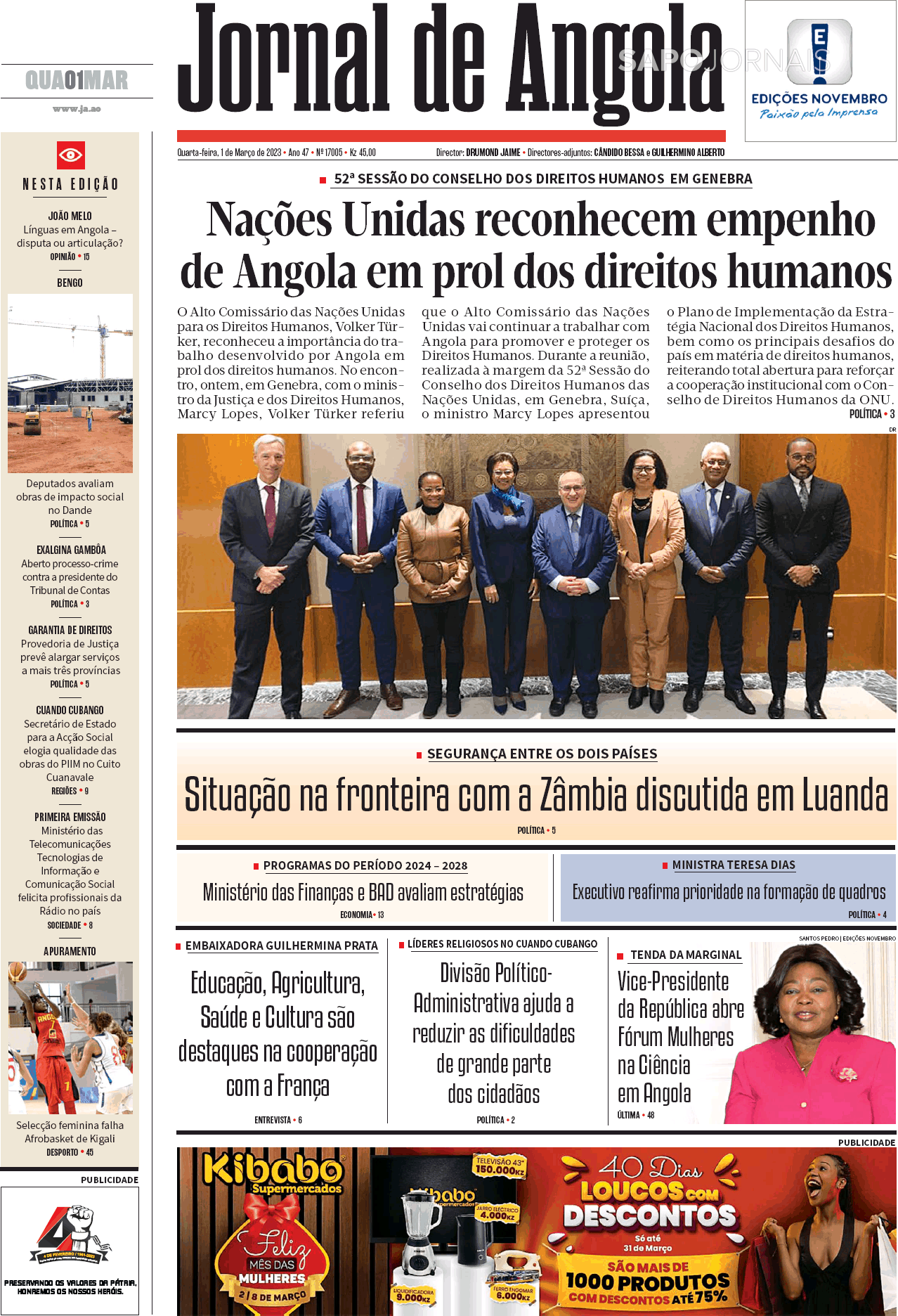 Jornal De Angola 1 Mar 2023 Jornais E Revistas Sapopt Última Hora E Notícias De Hoje 1686