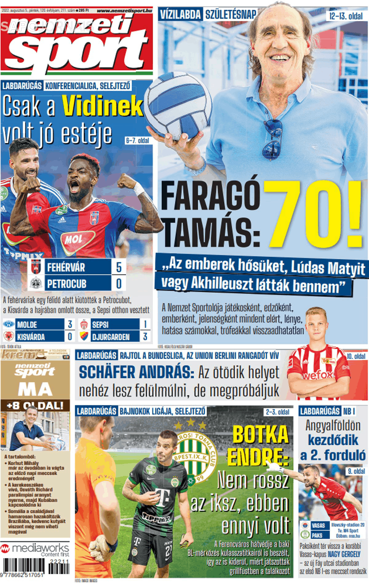 Nemzeti Sport (5 ago 2022) Jornais e Revistas SAPO 24