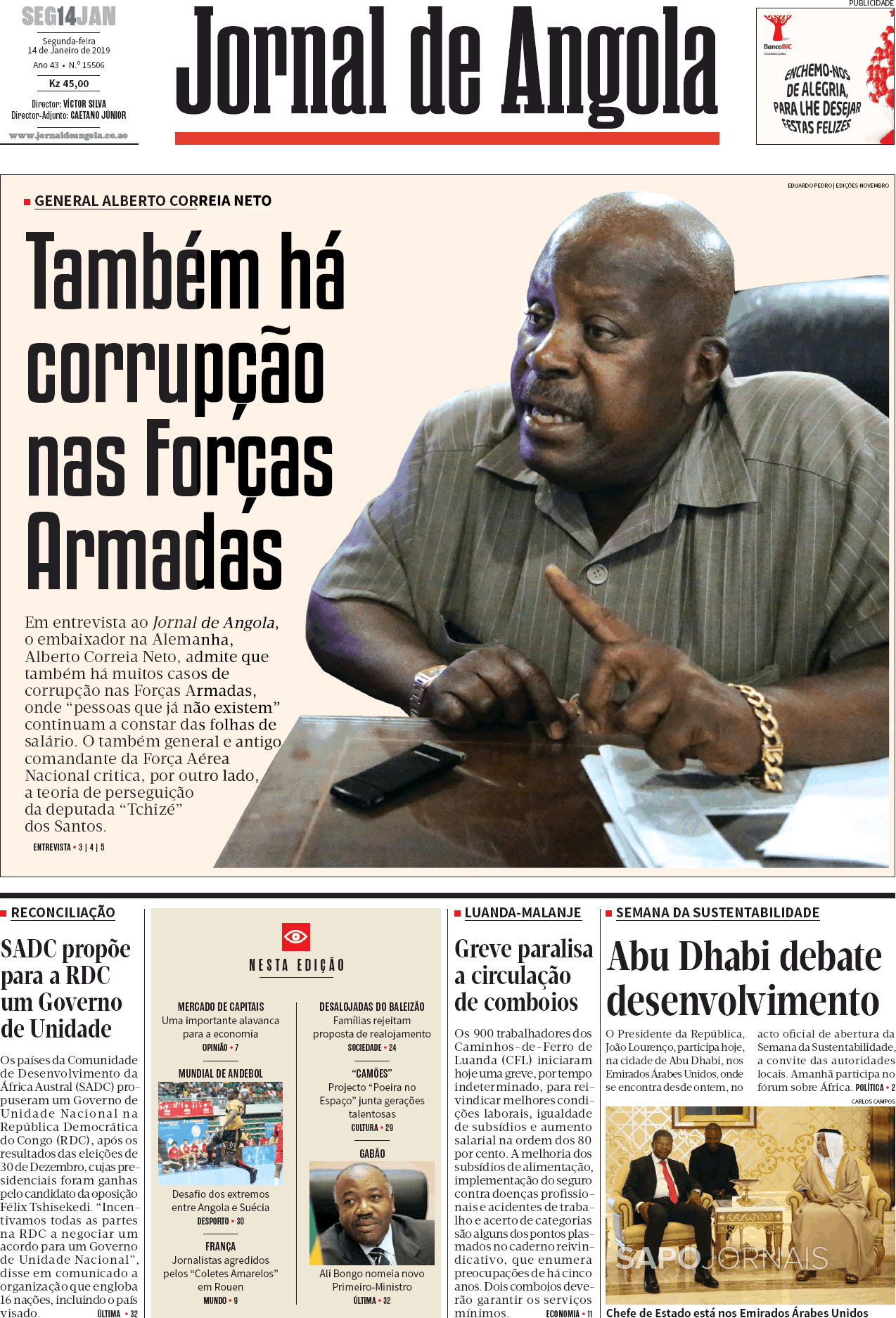 Jornal De Angola 14 Jan 2019 Jornais E Revistas Sapopt Última Hora E Notícias De Hoje 5323