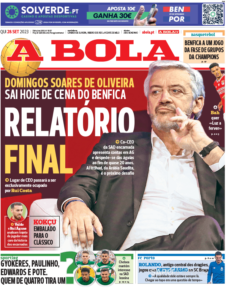 A Bola (28 Set 2023) - Jornais E Revistas - SAPO.pt - Última Hora E ...