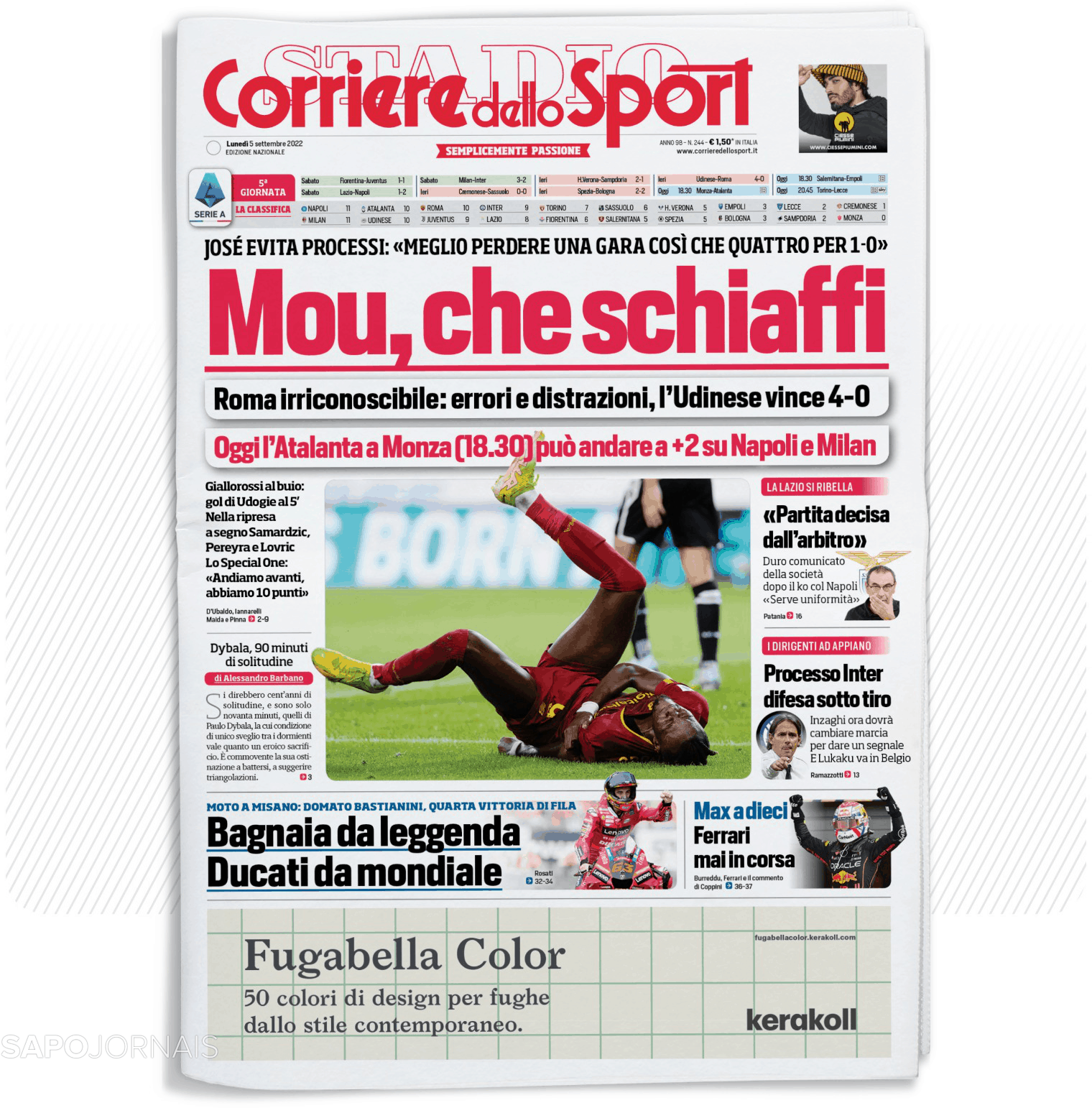 Corriere Dello Sport 5 Set 2022 Jornais E Revistas Sapopt Última Hora E Notícias De 