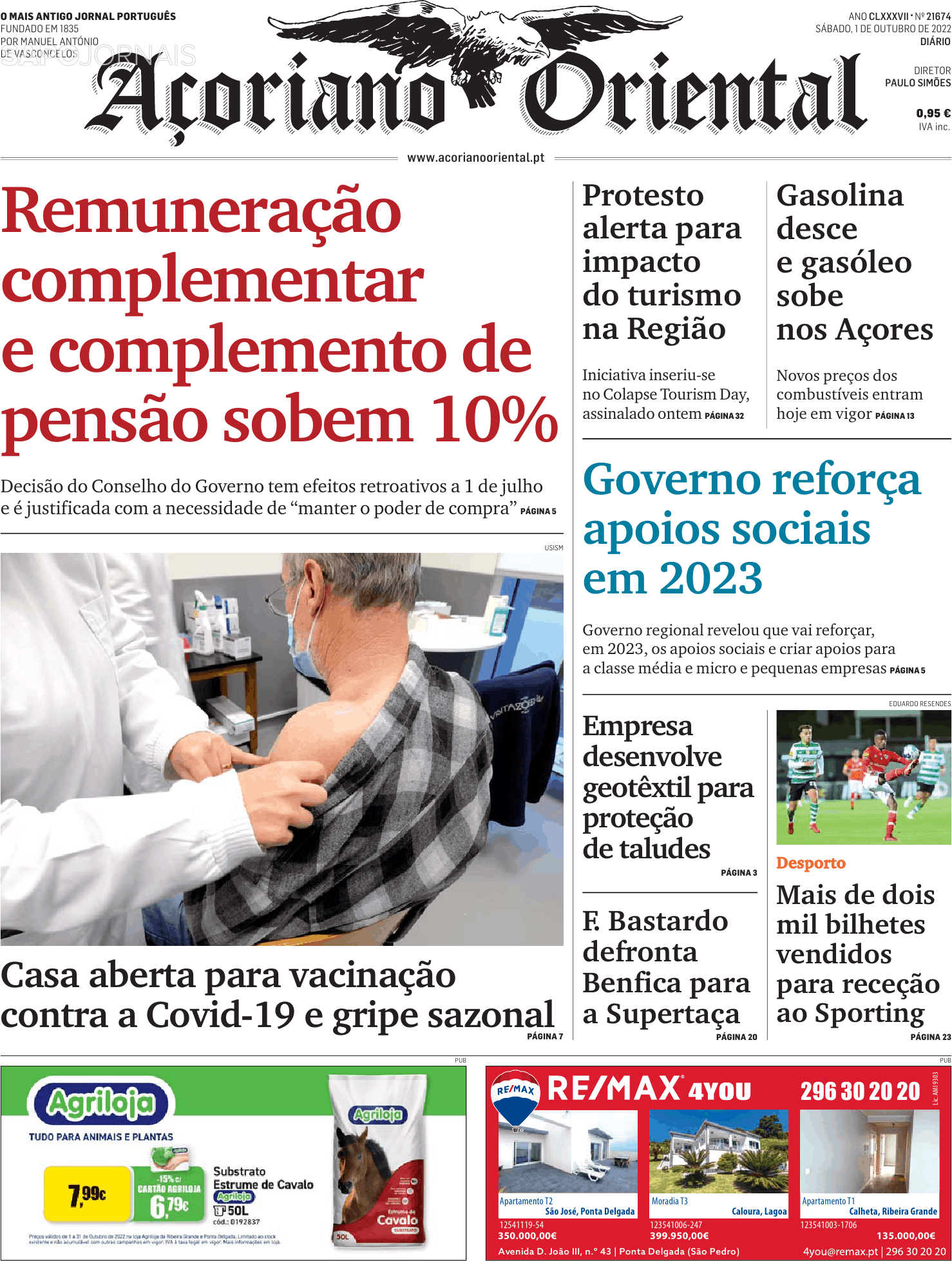 Açoriano Oriental 1 Out 2022 Jornais E Revistas Sapopt Última Hora E Notícias De Hoje 9455