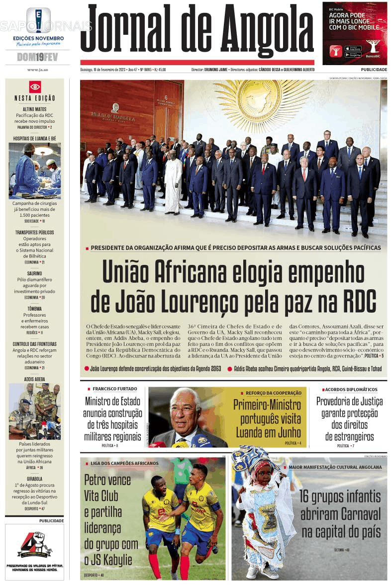 Jornal De Angola 19 Fev 2023 Jornais E Revistas Sapopt Última Hora E Notícias De Hoje 8928