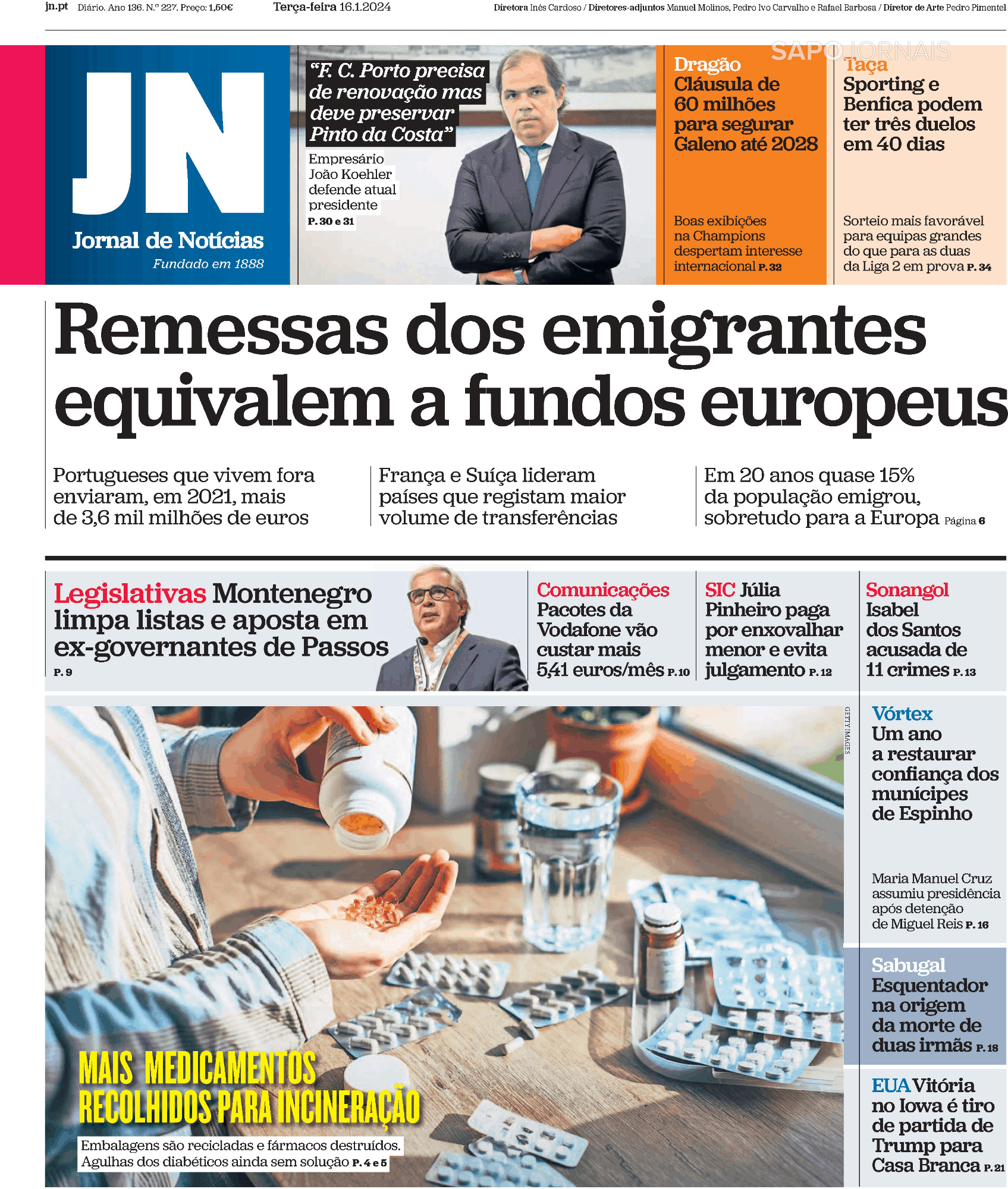 Jornal De Notícias (16 Jan 2024) - Jornais E Revistas - SAPO.pt ...