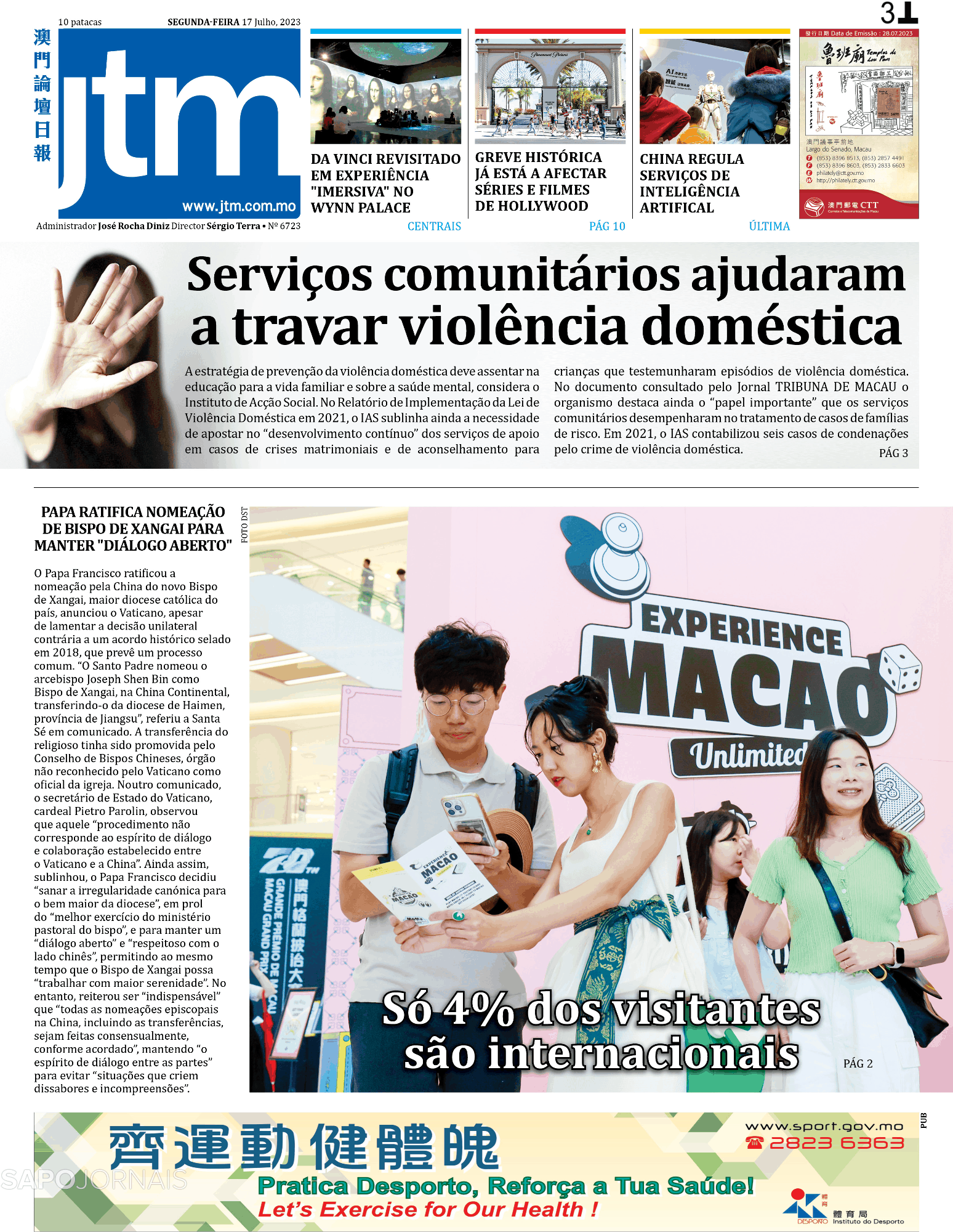 Jornal Tribuna De Macau 17 Jul 2023 Jornais E Revistas Sapopt Última Hora E Notícias De 4680