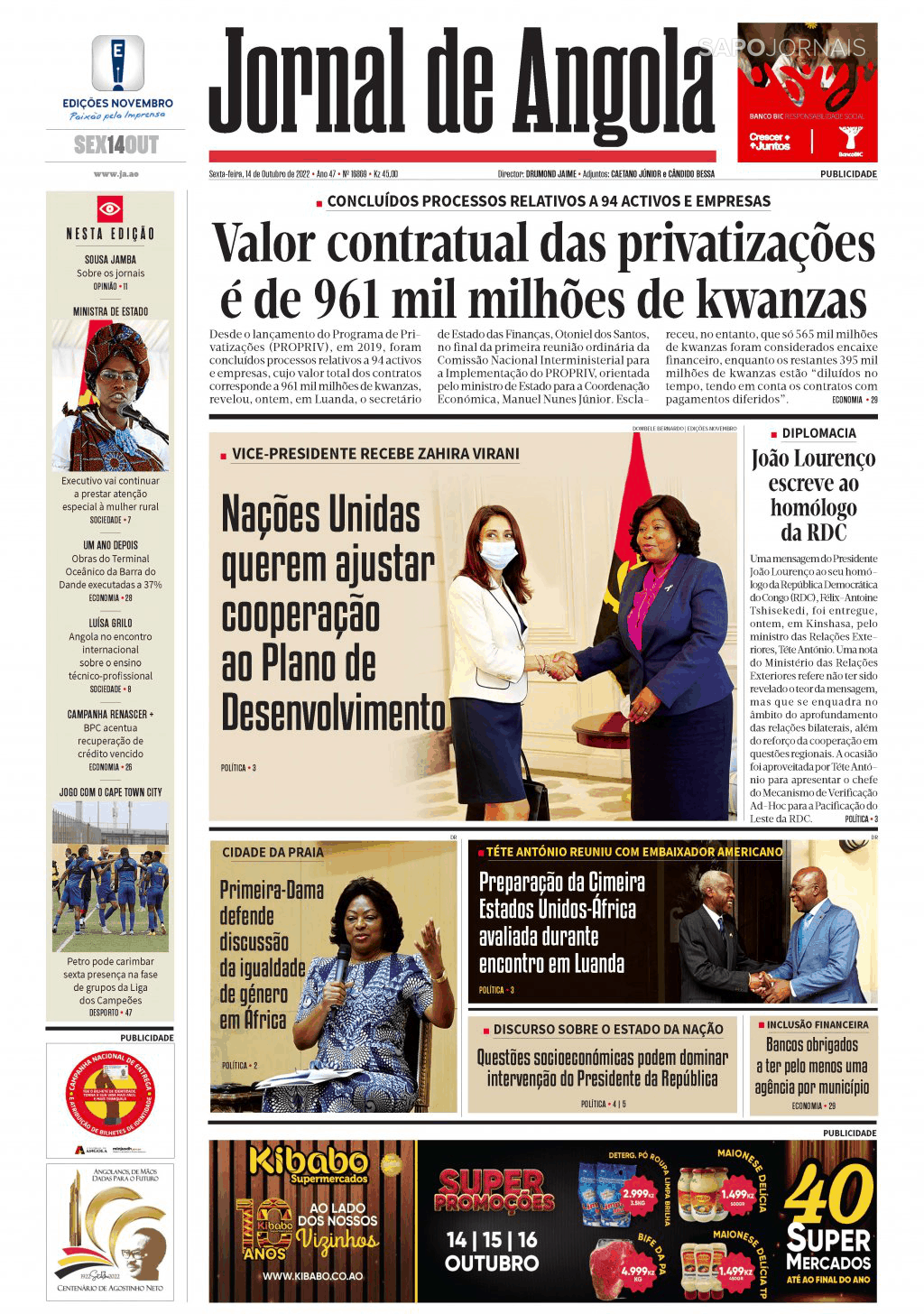 Jornal De Angola 14 Out 2022 Jornais E Revistas Sapopt Última Hora E Notícias De Hoje 0742
