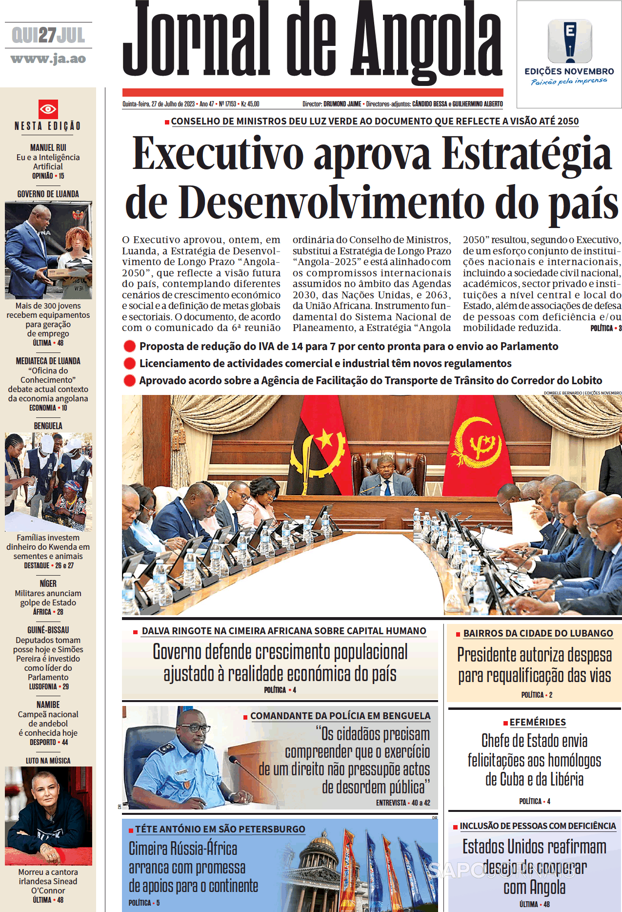 Jornal De Angola 27 Jul 2023 Jornais E Revistas Sapopt Última Hora E Notícias De Hoje 5734