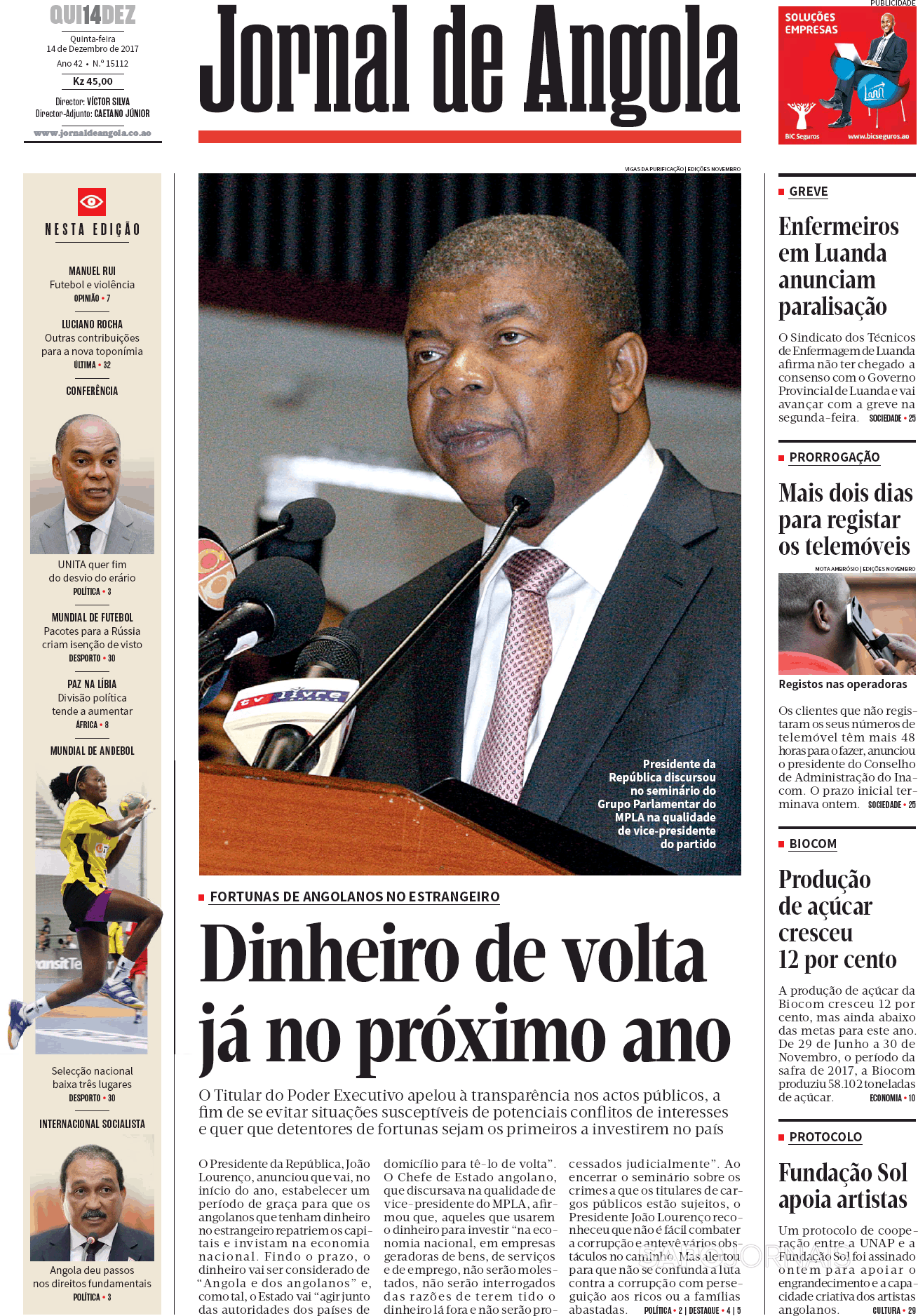 Jornal De Angola 14 Dez 2017 Jornais E Revistas Sapopt Última Hora E Notícias De Hoje 5626