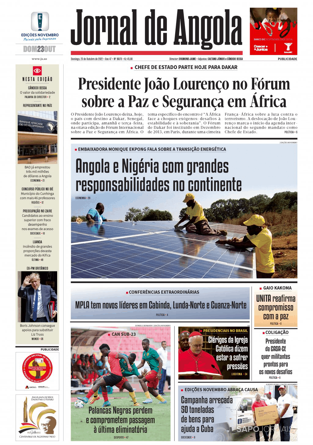 Jornal De Angola 23 Out 2022 Jornais E Revistas Sapopt Última Hora E Notícias De Hoje 7021