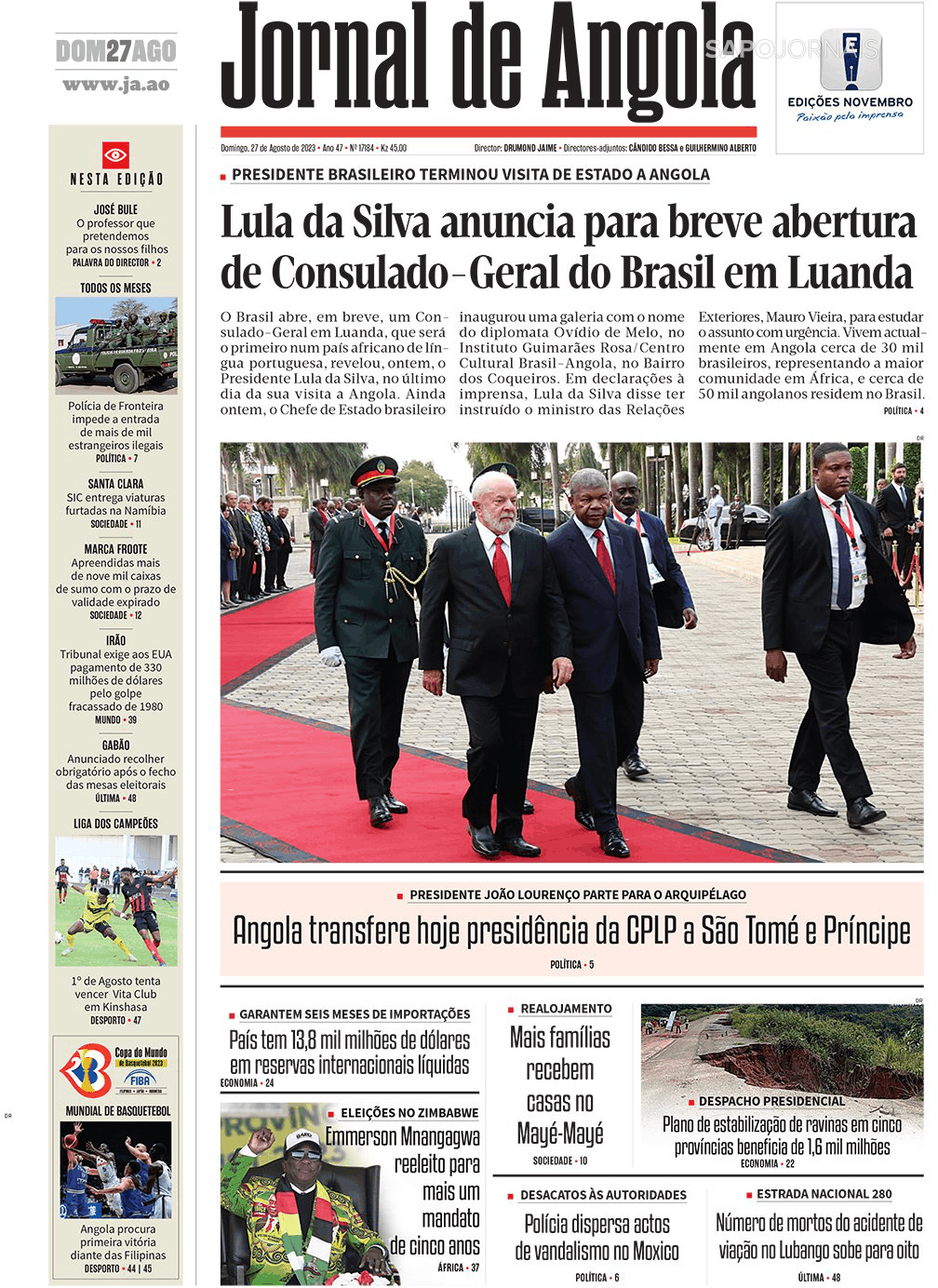 Jornal De Angola 27 Ago 2023 Jornais E Revistas Sapopt Última Hora E Notícias De Hoje 9397