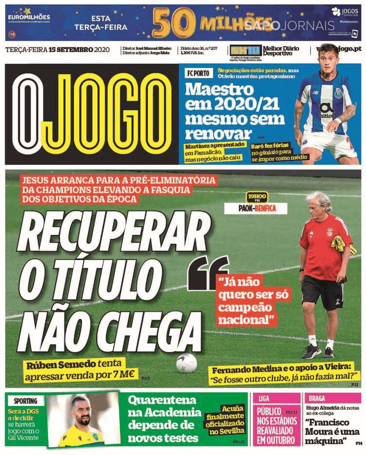 O Jogo 15 Set 2020 Jornais E Revistas Sapo 24 7201