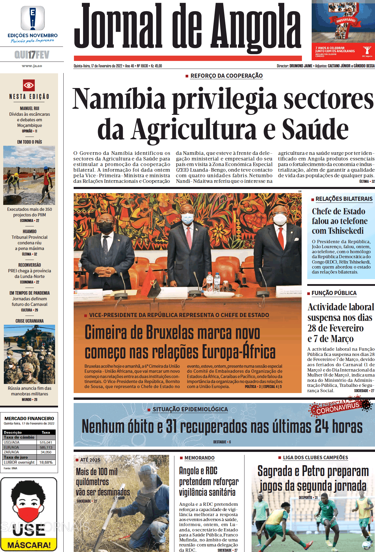 Jornal De Angola 17 Fev 2022 Jornais E Revistas Sapopt Última Hora E Notícias De Hoje 5377