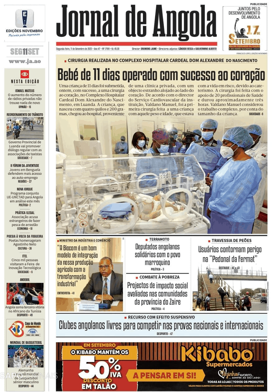 Jornal De Angola 11 Set 2023 Jornais E Revistas Sapopt Última Hora E Notícias De Hoje 9489