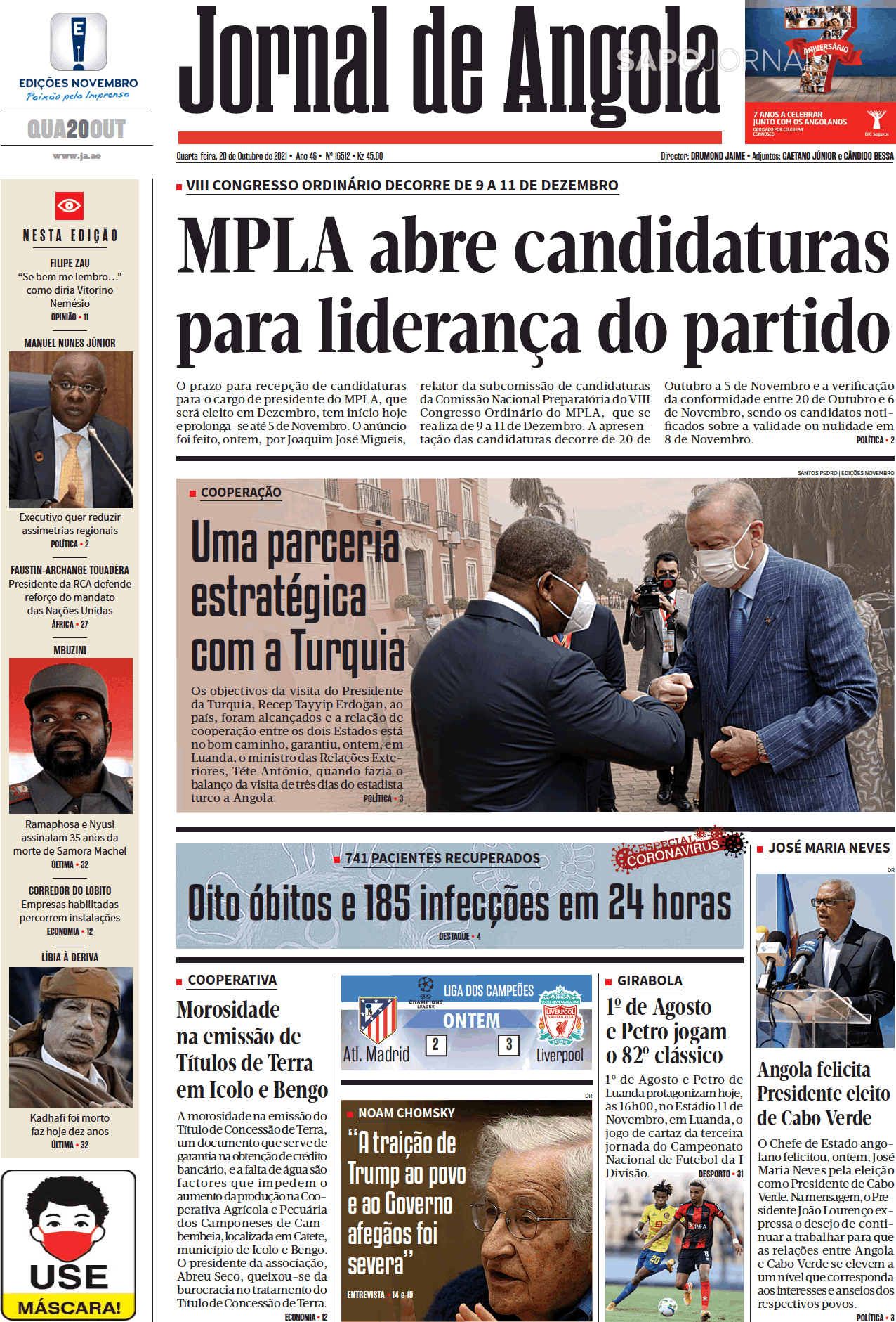 Jornal De Angola 20 Out 2021 Jornais E Revistas Sapopt Última Hora E Notícias De Hoje 6724