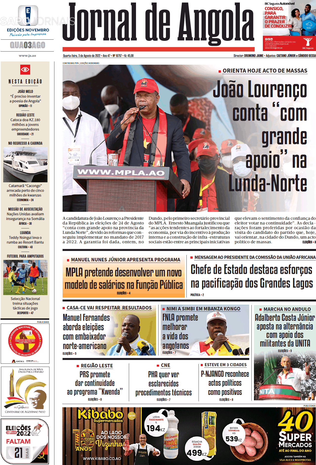Jornal De Angola 3 Ago 2022 Jornais E Revistas Sapopt Última Hora E Notícias De Hoje 8252