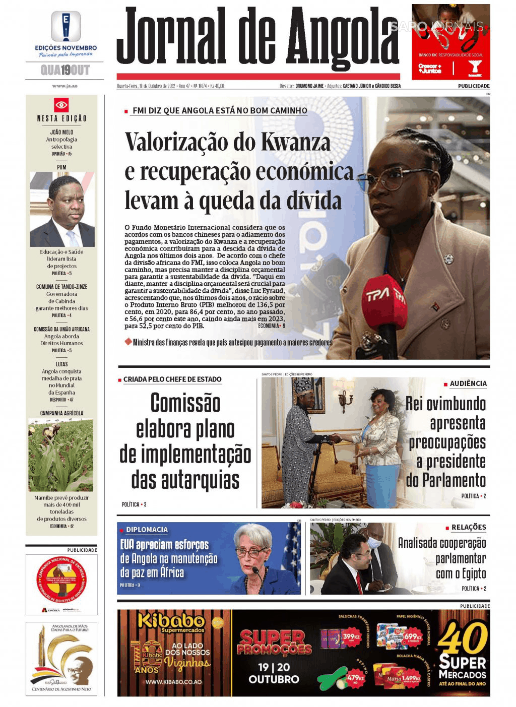 Jornal De Angola 19 Out 2022 Jornais E Revistas Sapopt Última Hora E Notícias De Hoje 0903