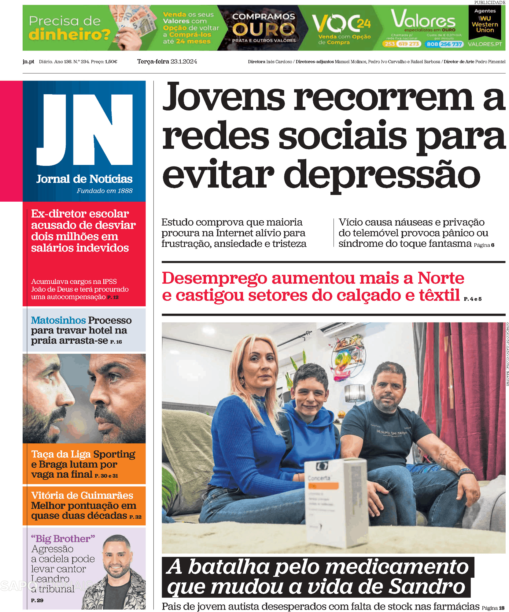 Jornal de Notícias (23 jan 2024) Jornais e Revistas SAPO.pt