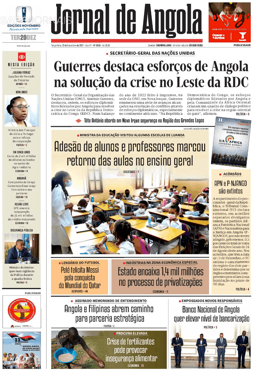 Jornal De Angola 20 Dez 2022 Jornais E Revistas Sapopt Última Hora E Notícias De Hoje 2786