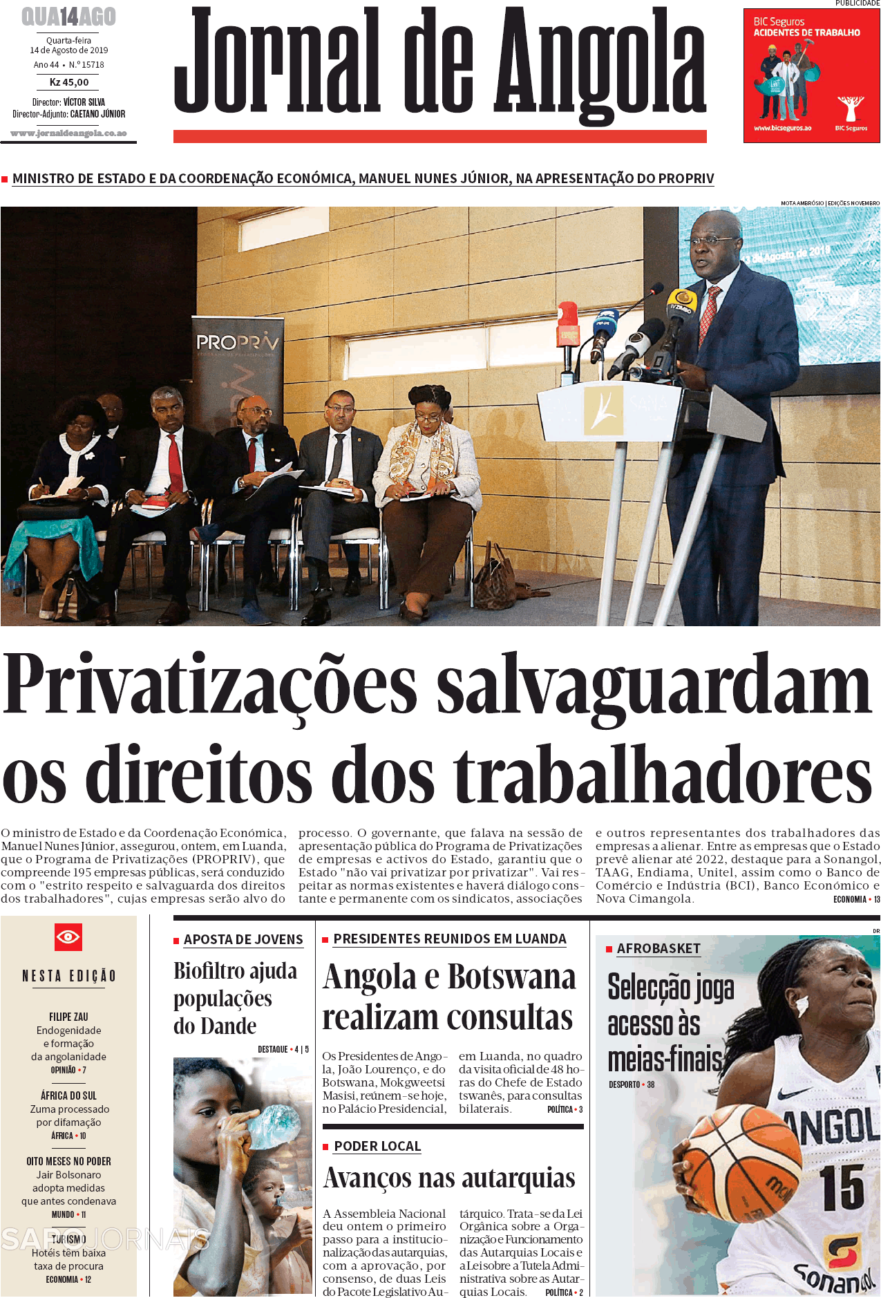 Jornal De Angola 14 Ago 2019 Jornais E Revistas Sapopt Última Hora E Notícias De Hoje 7256