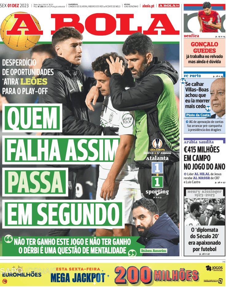 A bola 1 dez 2023 jornais e revistas sapo pt ltima hora e