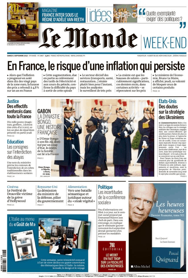Le Monde (2 set 2023) Jornais e Revistas SAPO.pt Última hora e notícias de hoje