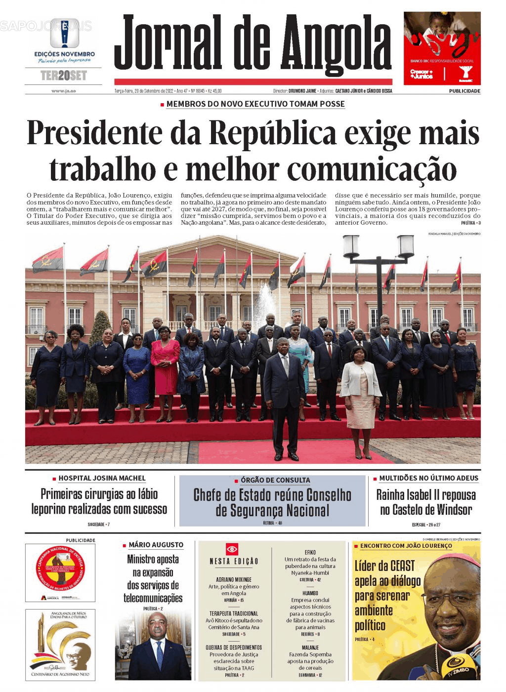 Jornal De Angola 20 Set 2022 Jornais E Revistas Sapo 5629